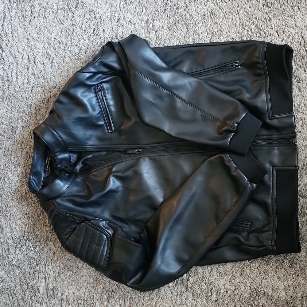 Zara Men Black Vegan Leather Jacket Size XXL (fits like a large)